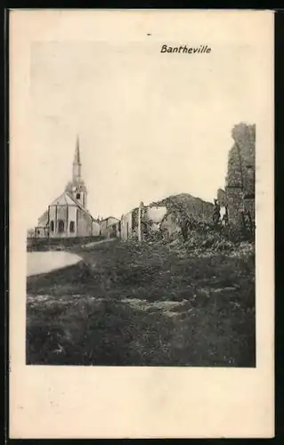 AK Bantheville, Blick auf Ruinen und die Kirche