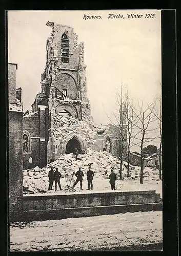 AK Rouvres, Zerstörte Kirche im Winter 1915