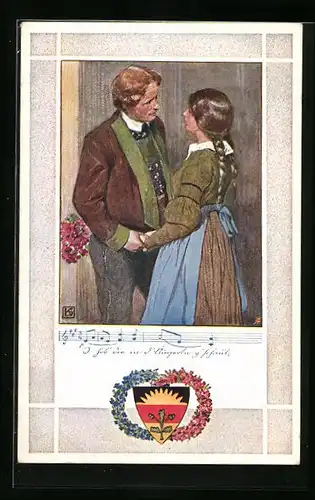 Künstler-AK Karl Friedrich Gsur, Deutscher Schulverein Nr. 374: Lied I hob dir in d`Äugerle g`schaut