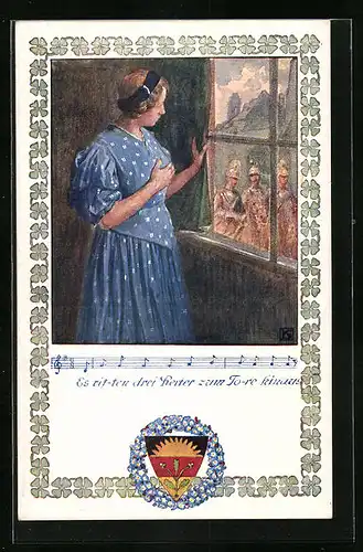 Künstler-AK Karl Friedrich Gsur, Deutscher Schulverein Nr. 370: Lied Es ritten drei Reiter zum Tore hinaus