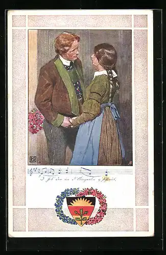 Künstler-AK Karl Friedrich Gsur, Deutscher Schulverein Nr. 374: Lied I hob` dir in d`Äugerle g`schaut