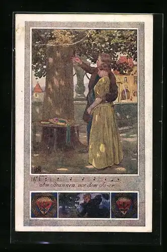 Künstler-AK Karl Friedrich Gsur, Deutscher Schulverein Nr. 375: Lied Am Brunnen vor dem Tore