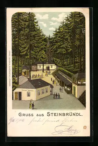 Lithographie Krummnussbaum, Renners Gasthaus Steinbründl