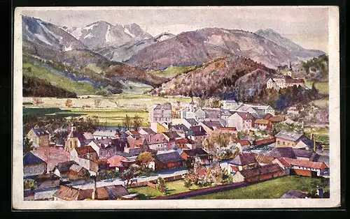 Künstler-AK Gloggnitz, Teilansicht