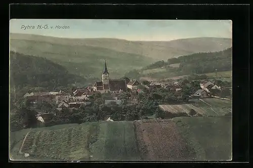 AK Pyhra, Teilansicht mit Kirche von Norden