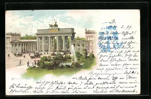 Künstler-AK Themistokles von Eckenbrecher: Berlin, Brandenburger Tor mit Fontäne