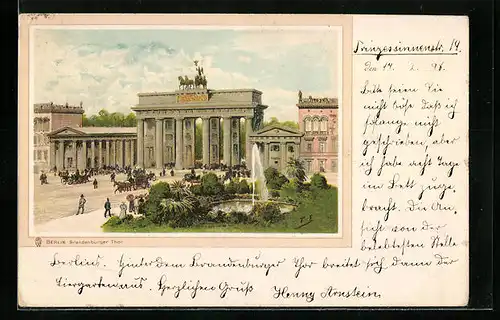 Künstler-AK Themistokles von Eckenbrecher: Berlin, Brandenburger Tor mit Fontäne