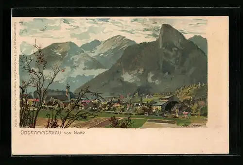 Künstler-AK Zeno Diemer: Oberammergau, Teilansicht von Norden
