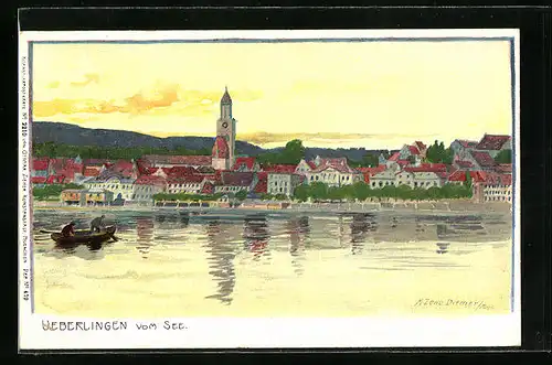 Künstler-AK Zeno Diemer: Überlingen, Teilansicht mit Kirche vom See