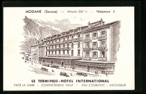 Künstler-AK Modane, Le Terminus-Hotel International