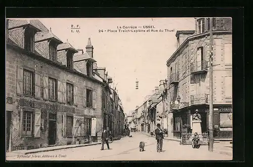 AK Ussel, Place Treich-Laplène et Rue du Thuel