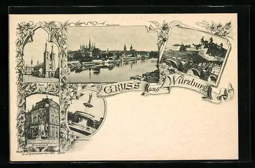 AK Würzburg, Dom und Luitpoldbrunnen