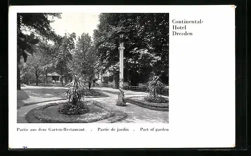 AK Dresden, Partie aus dem Garten-Restaurant des Continental-Hotels