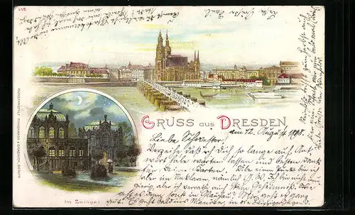Lithographie Dresden, Blick auf die Altstadt