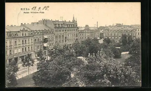 AK Riesa, Kaiser Wilhelm-Platz aus der Vogelschau