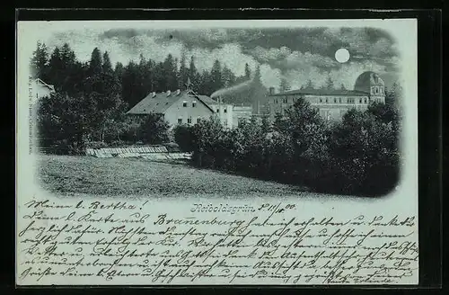 Mondschein-AK Reiboldsgrün, Ortspartie mit Kurhaus