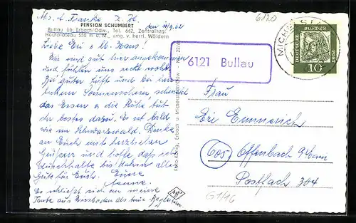 Passepartout-AK Bullau über Erbach /Odenw., Pension Schumbert