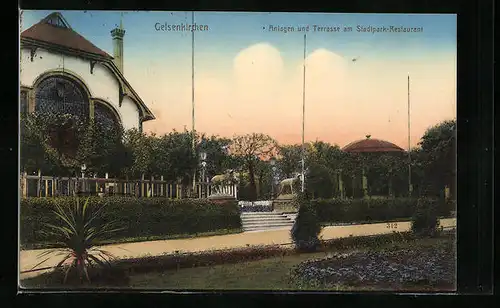 AK Gelsenkirchen, Anlagen und Terrasse am Stadtpark-Restaurant