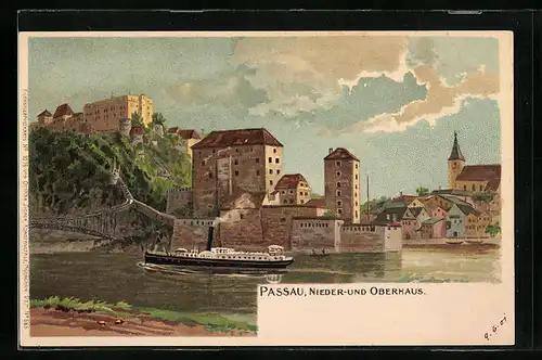 Lithographie Passau, Nieder- und Oberhaus