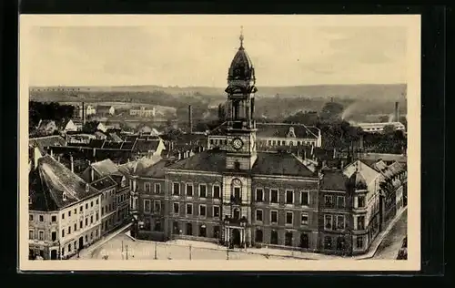 AK Grossenhain, Rathaus auf dem Marktplatz vom Flugzeug aus