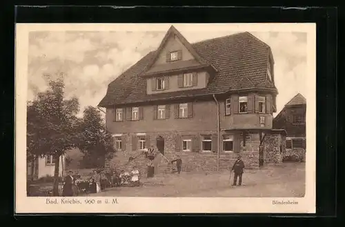 AK Kniebis, Blindenheim mit Gästen am Tisch vor dem Haus