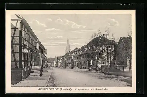 AK Michelstadt /Hessen, Kriegerdenkmal mit Braunstrasse