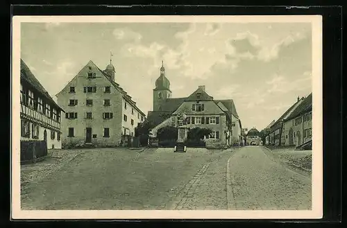 AK Merkendorf /Mfr., Marktplatz mit Blick auf Kirchturm