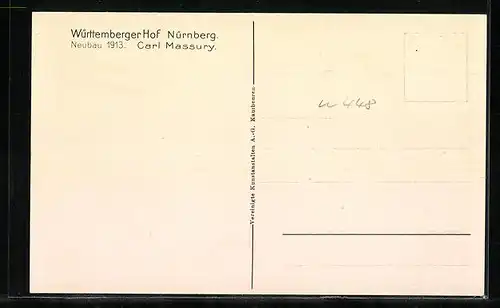 Künstler-AK Nürnberg, Neubau Württemberger Hof von Carl Massary, 1913
