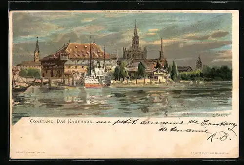 Künstler-AK Carl Biese: Constanz, Das Kaufhaus, Wasserpartie