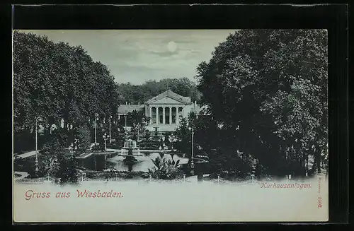 Mondschein-AK Wiesbaden, Kurhausanlagen