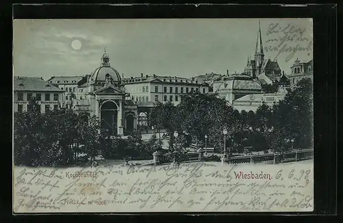 Mondschein-AK Wiesbaden, Kochbrunnen