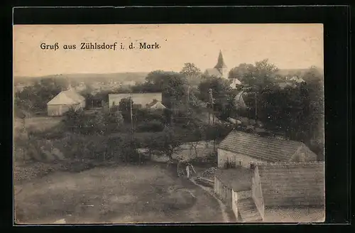 AK Zühlsdorf i. d. Mark, Ortspartie mit Kirche