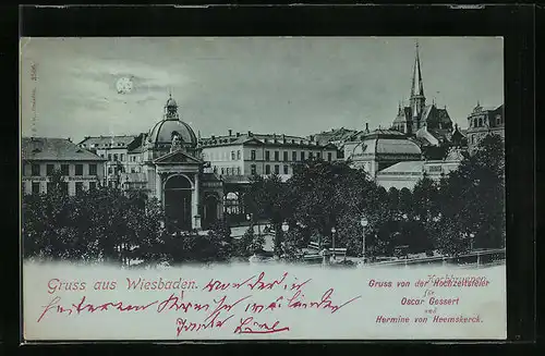 Mondschein-AK Wiesbaden, Kochbrunnen