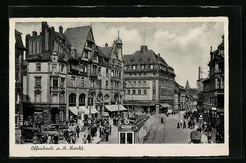 AK Offenbach a. M., Markt mit Strassenbahn