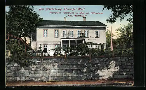 AK Bad Blankenburg i. Thür. Wald, Promenade, Esplanade mit Blick auf Allianzhaus Haus Gottesliebe