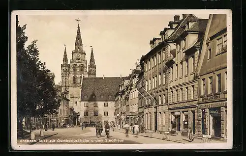 AK Ansbach, Blick zur Gumbertuskirche und dem Stadthaus