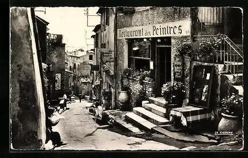 AK Cagnes-sur-Mer, La Ville Haute, La Montée de la Bourgade et le Restaurant des Peintres