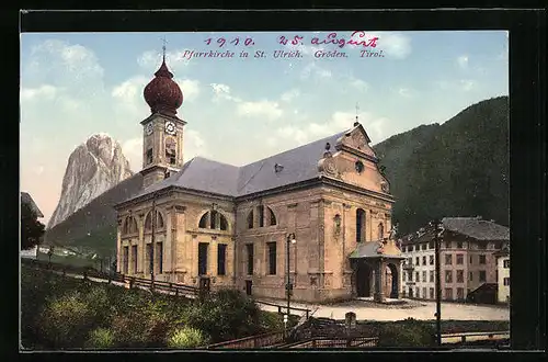 AK St. Ulrich in Gröden, Ansicht der Pfarrkirche