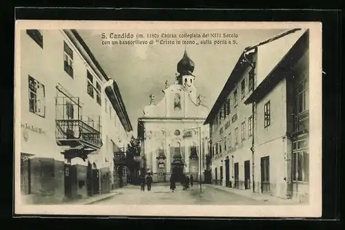 AK S. Candido, Chiesa collegiata del XIII Secolo con un bassorilievo di Christo in trono sulla porta a. S.