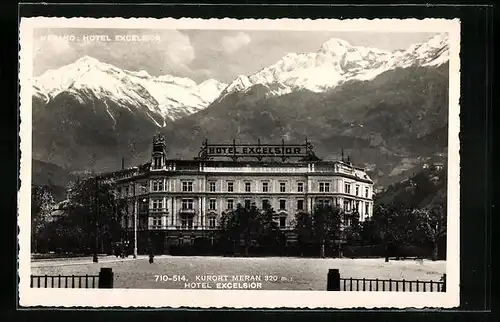 AK Meran, Hotel Excelsior mit Gebirgspanorama