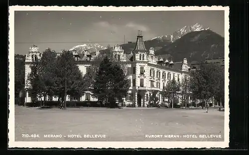 AK Meran, Strassenpartie mit Hotel Bellevue