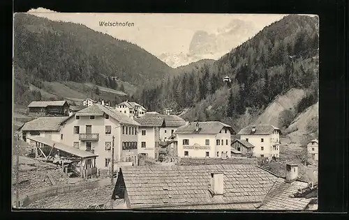 AK Welschnofen, Blick über die Stadt mit Gasthaus Mondschein