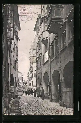 AK Bozen, Laubengasse und Museumstrasse