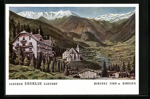 AK Ridnaun, Gasthof Sonklar mit Blick ins Tal
