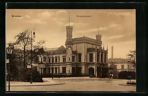 AK Breslau, Hauptbahnhof mit Strassenpartie