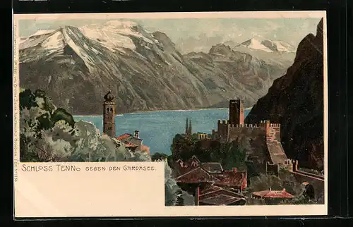 Künstler-AK Zeno Diemer: Schloss Tenno gegen den Gardasee