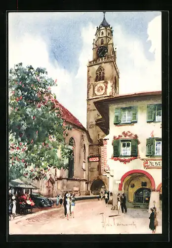 Künstler-AK Aldo Raimondi: Merano, Chiesa Parrocchiale