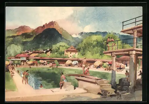 Künstler-AK Aldo Raimondi: Merano, Il Lido