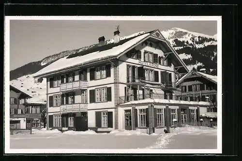 AK Lenk i. S., Hotel Krone in Winterlandschaft