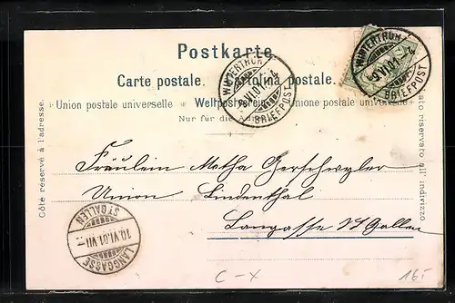 Lithographie Winterthur, Stadthaus, Bahnhof, Totalansicht